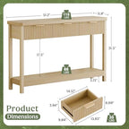 Lulive 51" Fluted Console Table for Entryway, Entryway Table with 3 Wooden Drawers, Farmhouse Behind Sofa Table for Living Room, Hallway, Couch, Foyer - color: Natural