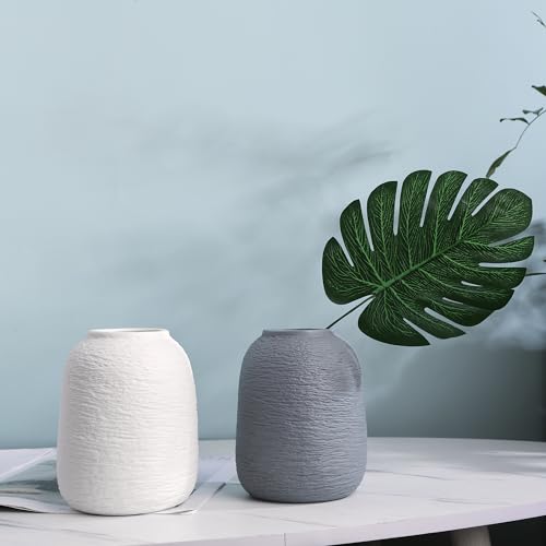 Grey Ceramic Vases, Textured Modern Vases, Home Decor Vases, Suitable for All Kinds of Places, Can Also Be Used As Gifts for Others, Independence Day and Other Festivals. (Grey Blue) - color: Grey Blue