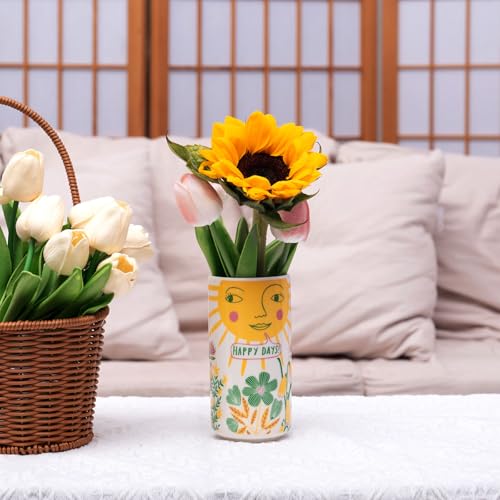 Tnstbiee Cute Medium Ceramic Flower Vase - Colorful Boho Decor with Unique Abstract Round Design for Weddings, Mother's Day, and Friends - Ideal for Displaying Flowers or Pens - color: Sun Vase