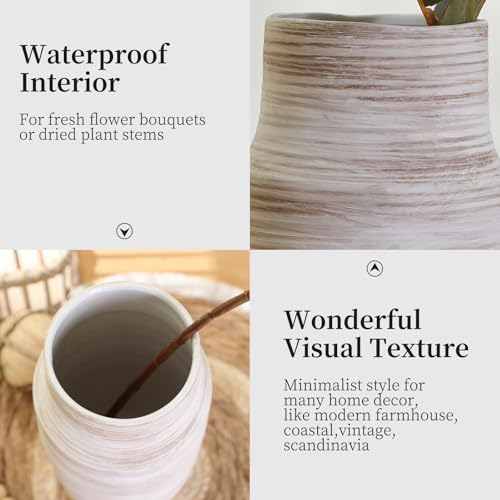ALMA 11 inch Tall Cream and Beige Vase for Modern Living Room Decor, Wide Mouth Large Vase for Flower Bouquets, Ceramic Table Vases for Boho Room Decor, Modern Farmhouse, French Country Style - color: Cylinder-2-white-11"