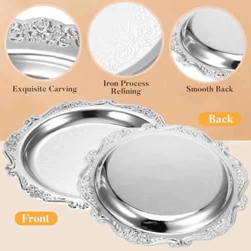 Cabilock Silver Iron Serving Tray, 7.87In Elegant Snack Serving Platter for Party Food Desserts and Jewelry Display, Multifunctional Decorative Tray for Entertaining