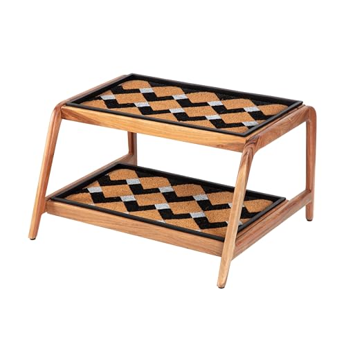 Anji Mountain Heavy Duty Waterproof Wooden Shoe Storage Mat Organizer/Boot Storage Tray Multi Use for Entryway with Coir, Tan and Ivory Insert, 2 Tier, Fits 4 Pair (26.5" Wide) - color: Tan and Ivory, size: 2 Tier, Fits 4 Pair