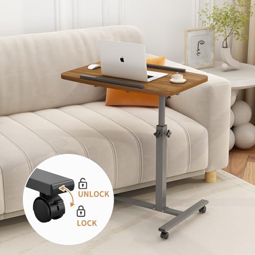 Furist Laptop Lap Desk, Mobile Adjustable Overbed Bedside Table with Wheels, Portable Standing Bed Desk, Rolling lapdesk Lap desks for Adults with Casters& Mouse Pad - color: Light Walnut