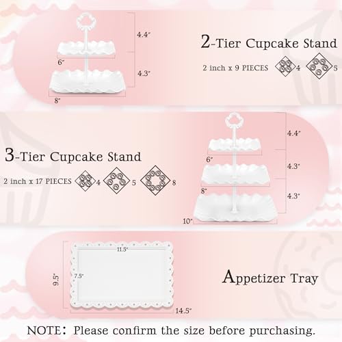 NWK 5 Piece Cake Stand Set with 2 x 3-Tier Cupcake Stands, 1 x2-Tier Cupcake Stands, 2 x Appetizer Trays, for Wedding Birthday Baby Shower Tea Party Decorations (White) - color: White