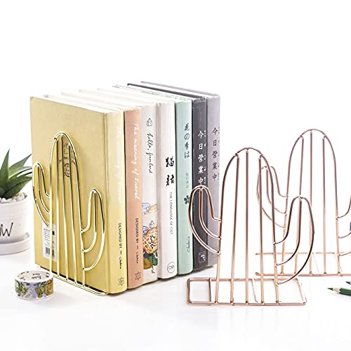 Geometric Bookends Metal Iron Book Ends Cactus Book Holder for Shelf Book Stand Heavy Duty Book Stopper Nonskid Bookend Book Organizer Binder Holder