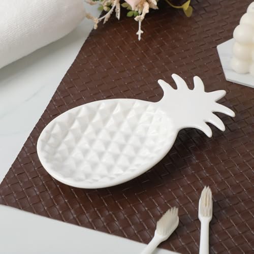 Chic Soap Dish, Pineapple Shape, Fluted Design, Decorative Ceramic Tray(White) - color: White