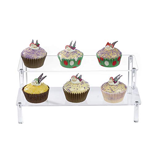 BYCY Acrylic Clear 2-Tier Riser Display Shelf for Figures, Desserts Holder, Collections Organizer and Cosmetic Items Shelf (12" x 6.9" x 4.25") - color: 2tier-clear