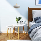 BAMEOS Bamboo Nesting Triangle End Table,Set of 2 Side Table Modern Minimalist Coffee Table for Living Room, Balcony in White - color: White
