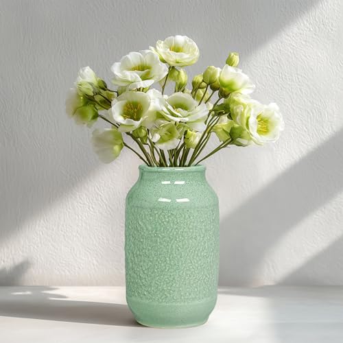 Ceramic Vase, 9 Inch Modern Green Flower Vases for Home Decor, Dining Table,Entryway, Living Room, Bathroom, Bookshelf, Bedroom, Kitchen, Mantle, Office, Foyar - color: Celadon Green