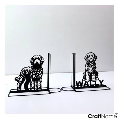 Custom Goldendoodle Dog Bookends for Shelves Decorative, Goldendoodle Bookshelf Holder, Dog Pet Book Ends Metal Art, Book Stopper for Heavy Books, Bookends Hold Books for Home Office - color: Design 20
