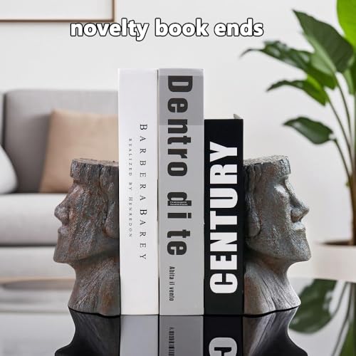 jinhuoba Decorative Bookends Easter Island Book Ends, Modern Book Holder Ends for Shelves, Novelty Heavy Duty Book Ends for Office Home Desk Bookshelf, 6.3" L x 6.7" H x 3.5" W, Resin