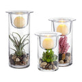 KMwares Glass Cylinder Candle Holders Set of 3 with Artificial Succulent and Decorative Stones, Hurricane Candle Holder Centerpiece for Table, Wedding, Bathroom and Home Decor (Candles Not Included)