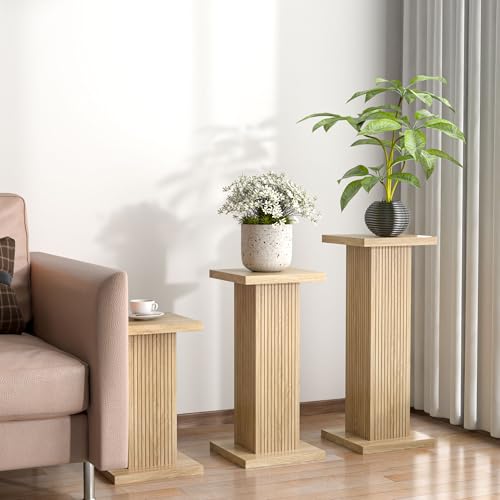 Tall Plant Stand for Indoor Outdoor,set of 3 Corner Plant Stand for Multiple Plants,Wood Pedestal Stands Flower Party Cake Display Stand,Sofa side table plant stand for living room balcony bedroom (Wood)