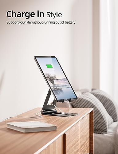 Nulaxy Aluminum Dual Foldable iPad Stand, Fully Adjustable Desktop Tablet Holder, Tablet Accessories for Office Kindle Compatible with Mobile Devices iPad Pro/Air/Mini, iPhone Pro/Max/Plus, Black - color: A-Black