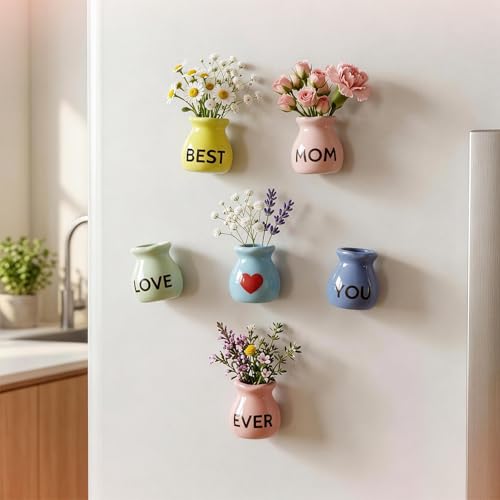 Mother's Gifts for Mom Birthday Gifts from Daughter Son - 6 Pcs Refrigerator Magnets - Mini Vase Magnets for Fridge with Artificial Flowers, Christmas Valentines Day Gifts for Moms - color: 6 Pack for Mom