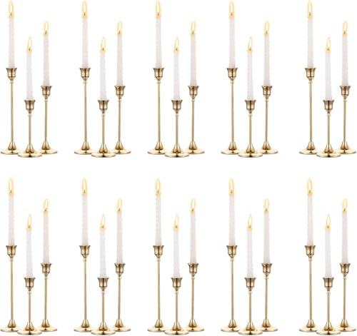 SylvaCraft Brass Gold Candle Holders Rustproof Taper Candlestick Holders for Holiday Party Table Centerpiece Wedding Fireplace Mantel Housewarming Gift(10 Sets(30 Pcs)) - size: 10 Sets(30 Pcs)