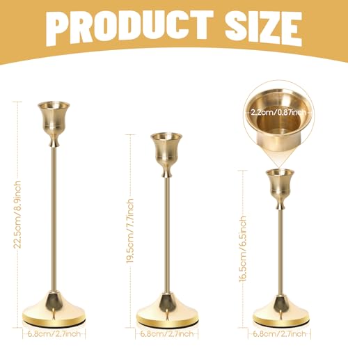 Copper Gold Taper Metal Candlestick Holders Antique Candle Stick Holder Set of 3 for Wedding Table Centerpiece, Chrismas Mantel Decor, Dinner Party, Housewarming Gifts - color: Copper Gold