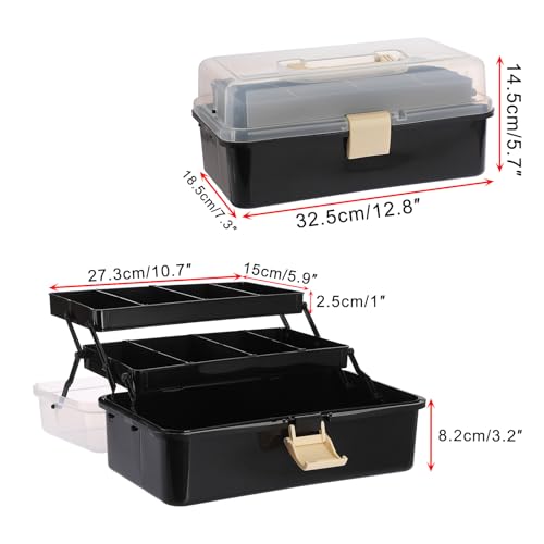 BTSKY 3-Layer Plastic Dividing Storage Box Craft Organizer with Adjustable Spacers Portable Handled Art Supply Organizer Multipurpose Home Utility Box for Sewing (Black+Beige) - color: Black+Beige