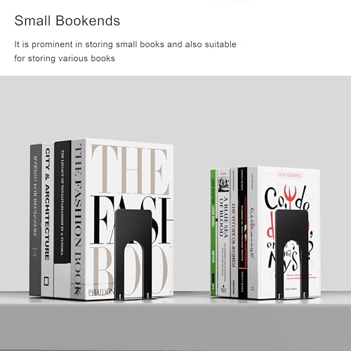 Optomni Book Ends, 3 Pairs of Small Bookends for Shelves, 3.9 x 2.8 × 5.2 in, Black Metal Book Stopper, Sturdy Book Holders for Home Office (6 Pcs, Small)