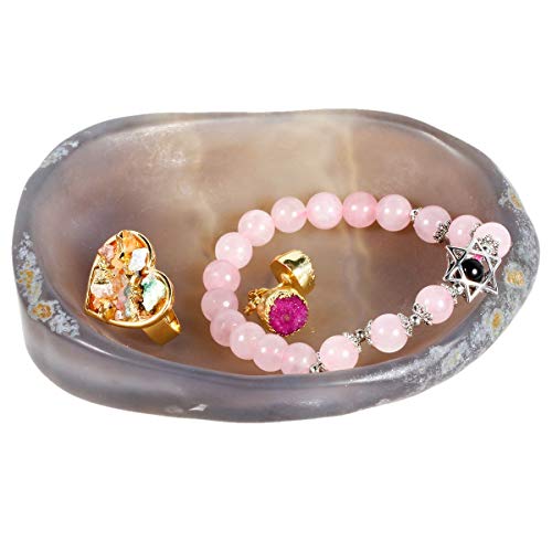 rockcloud Natural Raw Agate Tea Light Candle Holder Jewelry Tray Air Plant Holder Healing Stone Dish Home Decoration Figurine - color: Natural Color