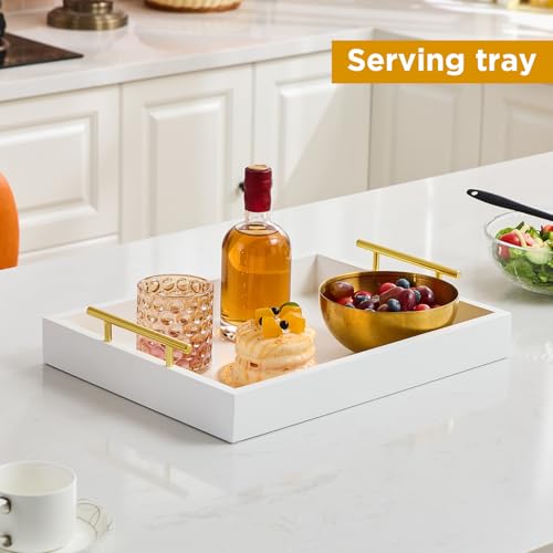 16"x12" Serving Trays with Handles, White Decorative Serving Tray, Ottoman Trays, Living Room, Bathroom, and Outdoors Decorative Trays (White) - color: White