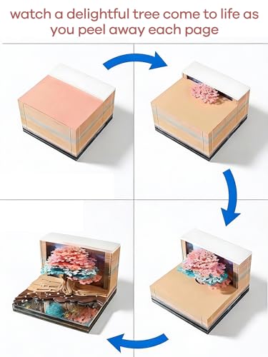 3D Creative Time Piece Calendar 2026 Desk Weekly Calendar Decoration with LED Light and Acrylic Case, Paper Sculpture Non-stick Notes, Paper Carving Art Craft Chirstmas Gift (Tree House) - color: blossom treehouse with LED lighting