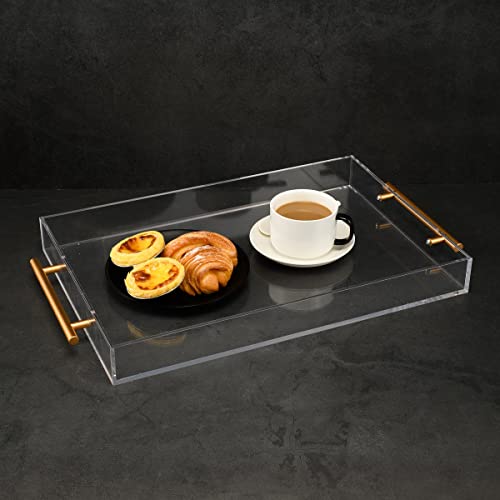 Clear Acrylic Tray with Metal Handle,No Need to Assemble-for Ottoman,Coffee Table, Breakfast, Tea, Food, Butler - Decorative Tray (12x18 Inch, Clear) - color: Clear, size: 18" x 12" x 2"