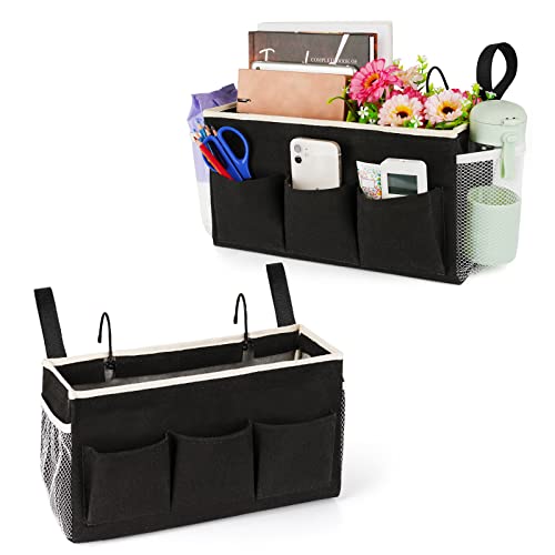 Lilithye Bedside Caddy Bedside Organizer Bedside Storage Caddy with Fixed Straps and Water Bottle Holder for Home College Dorm Bunk Bed Hospital Bed Crib Bed Rails (2pcs Black) - color: 2pcs Black