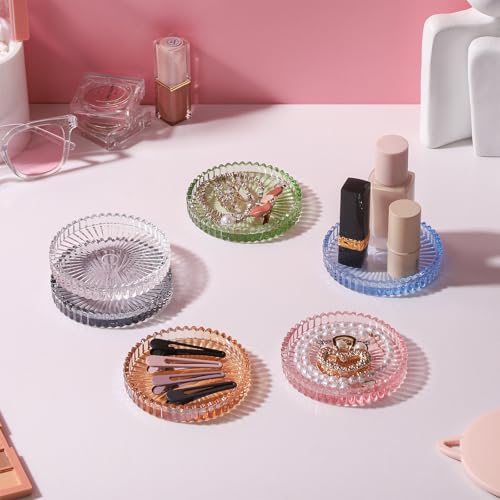 2 Pack Glass Pillar Candle Holders 4 Inch Ribbed Edge Design Decorative Candle Plate with Serrated Edges Clear Pink Display Stand for Wedding Home Decor Table Centerpieces - color: Pink