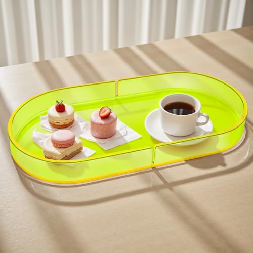 Acrylic Decorative Vanity Tray Perfume Jewelry Trinket Tray for Bathroom Counter Soap Toilet Tank Sink Small Candle Catch All Organizer, 12.6x6.3 Inches, Neon Green - color: Neon Green