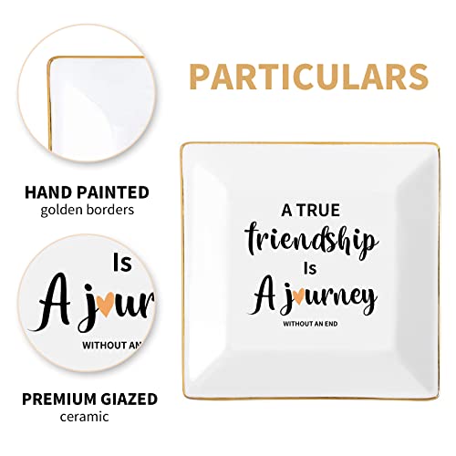 Friendship Gift Best Friend Birthday Gifts for Women Friends Trinket Dish Ceramic Jewelry Tray Decorative Rings Unique Forever,A True Friendship is a Journey Without an end - color: Friendship