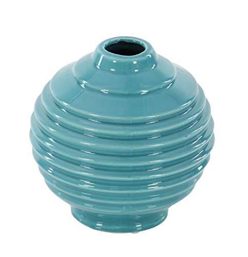 Deco 79 Ceramic Decorative Vase Centerpiece Vases with Varying Patterns, set of 3 Flower Vases for Home Decoration 6" x 6" x 6", Blue