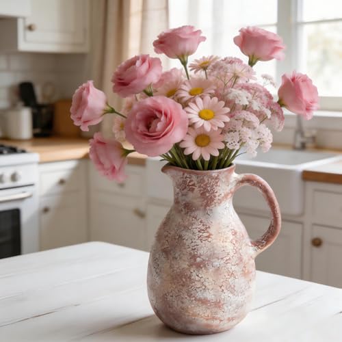 Ceramic Flower Vase 8 inch Farmhouse Vase with Handles for Home Decor Vintage Rustic Decorations for Bathroom, Living Room, Entryway, Wedding (Retro) - color: 8 Inch-retro