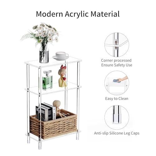 Clear Acrylic Narrow Side Table Set of 2 for Small Spaces, 15.75" L x 7.87" W x 24.6" H, 3 Tier Rectangle Slim End Table Nightstand, Small Bedside Table for Bedroom, Bathroom, Living Room - size: 3 Tier 2-Pack
