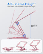 LOXP Adjustable Laptop Stand, Computer Stand with 360 Rotating Base, Ergonomic Laptop Riser Mount for Desk Foldable Protable Computer Desk Fits with MacBook Pro Air (10-16") - Pink - color: Dreamy Pink