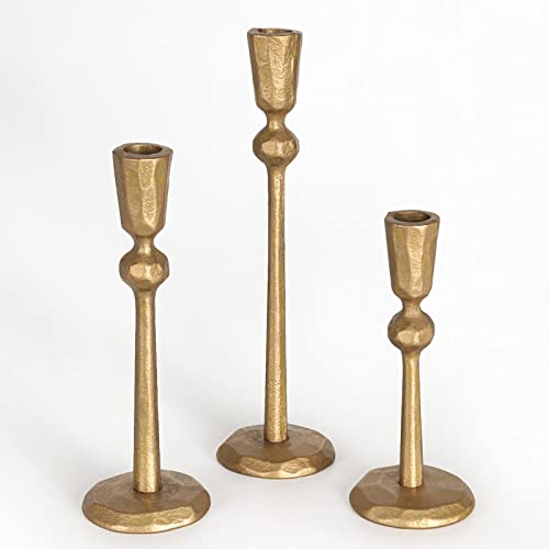 Antique Brass Iron Taper Candle Holder - Set of 3 Decorative Candle Stand, Candlestick Holder for Wedding, Dinning, Party - color: Antique Brass