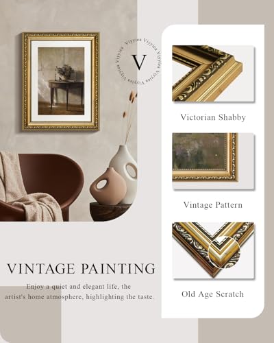 VIYYIEA Gold Framed Wall Art, After Noon Canvas Print Home Decor Vintage Art Painting Picture Bathroom Wall Decor, Potted Plant Artwork for Living Room Bedroom Kitchen Office - 14L x 11W - color: After Noon, size: 14"L x 11"W