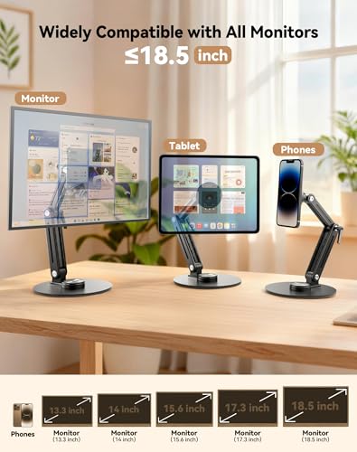 Jakeko Magnetic Portable Monitor Stand 15.6" - up to 16" 18.5 inch Tablet Holder for iPad VESA Mount 75mm for Desk Adjustable Foldable 360° Swivel (Up to 18.5'') - size: Up to 18.5''