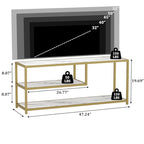 Function Home TV Stand for TVs up to 55 Inch, 3 Tier Entertainment Center, Media Console with Open Storage Shelves for Living Room Bedroom, 47” Modern TV Table with Faux Marble Top Gold Metal Leg - color: 47" Gold