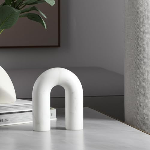 White Marble Arch Decorative Object – Rounded Horseshoe Sculpture Modern Home Decor – Contemporary Shelf & Coffee Table Decor for Office & Living Room – 5" x 6" - size: 6.0" H
