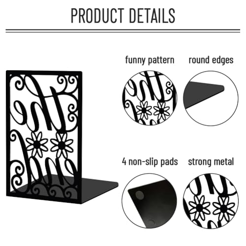 WADORN 1 Pair Once Upon A Time Metal Decorative Bookend for Shelves, Heavy Duty Book Ends Modern Non-Skid Books Holder Stand Black Book Support Stoppers for Desk Bookshelf Office, 5.3x4.3x7.9 Inches - color: Once Upon a Time