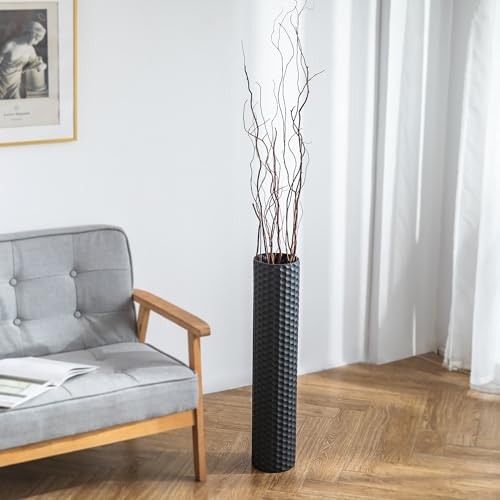 Sziqiqi Black Tall Floor Vase: 27.6in Metal Modern Cylinder Floor Vases for Fireplace with Honeycomb Texture - Set of 2 Large Decorative Vase Home Decor for Living Room Bedroom Home Corner Indoor - color: Black