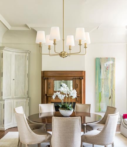 6-Light Brushed Gold Pendant Chandelier with Fabric Shades, E12 Base - Farmhouse & Industrial Style for Kitchen, Living Room, Dining Room, or Bedroom Lighting - color: 6 Light+Brushed Gold