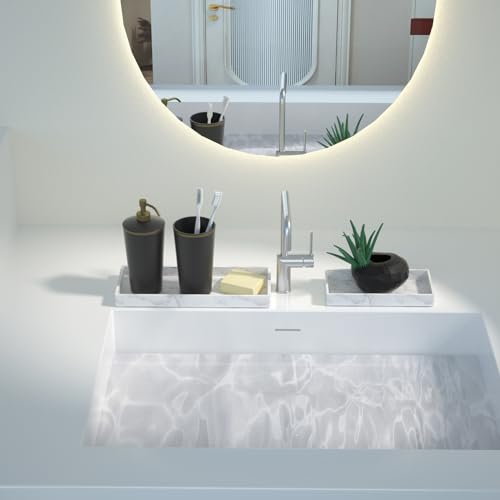 2 Packs Silicone Bathroom Vanity Tray Large 11.8" ＆ Small 7.8" Set - Rectangle Shatterproof Flexible Bathroom Tray for Soap Dispenser, Tissues, Candles, Towel, Plant, Perfume Key - color: White 11.8" & 7.8"