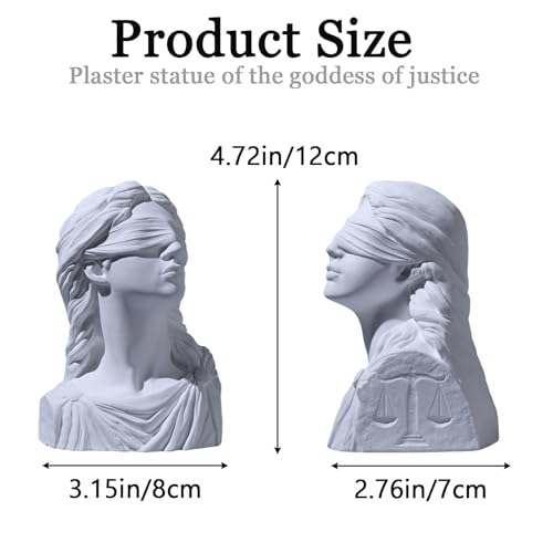 Lady Justice Statue Bust Scales of Justice Decor Greek Roman Plaster Sculpture, Law Office Lawyer Desk Shelf Display Attorney Judge Legal Gift
