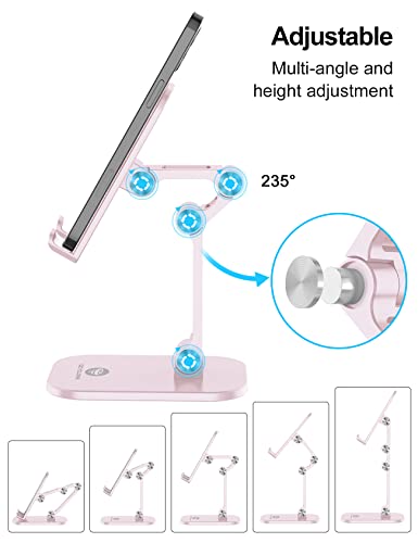OCYCLONE Phone Stand, Adjustable Height and Angle Foldable Cell Phone Stand Holder for Desk, Taller iPhone Stand Compatible with 4.7"-13" Smartphones iPad Tablet, Pink - color: Pink