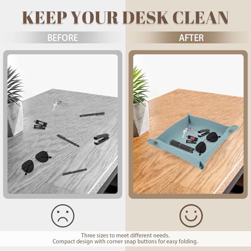 3 Pack Leather Valet Tray, 3 Sizes Catchall Tray Desk Organizer for Key Jewelry Trinket Watch Perfume Coin, for Entryway Table Nightstand Dresser Vanity Travel, Blue - color: Blue