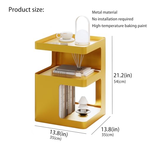 Gold Side Table,Modern end Table with Storage,Unique nightstand,Metal Small Bedside Table,3-Tier Accent Table for Bedroom,Living Room,Small Space,Couch.No Assembly Required - color: Gold