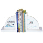 My Bambino Personalized Bookends Custom White Wood Book Ends for Children's Books Gift for Boys Book Shelf (Shark Tank) - color: Shark Tank