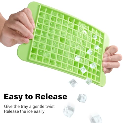 Mini Ice Cube Tray for Freezer: FDDBI Small Ice Trays for Freezer with Bin - 117×4PCS Easy Release Nugget Ice Tray - Crushed Ice Tray with Container - color: Bright Green